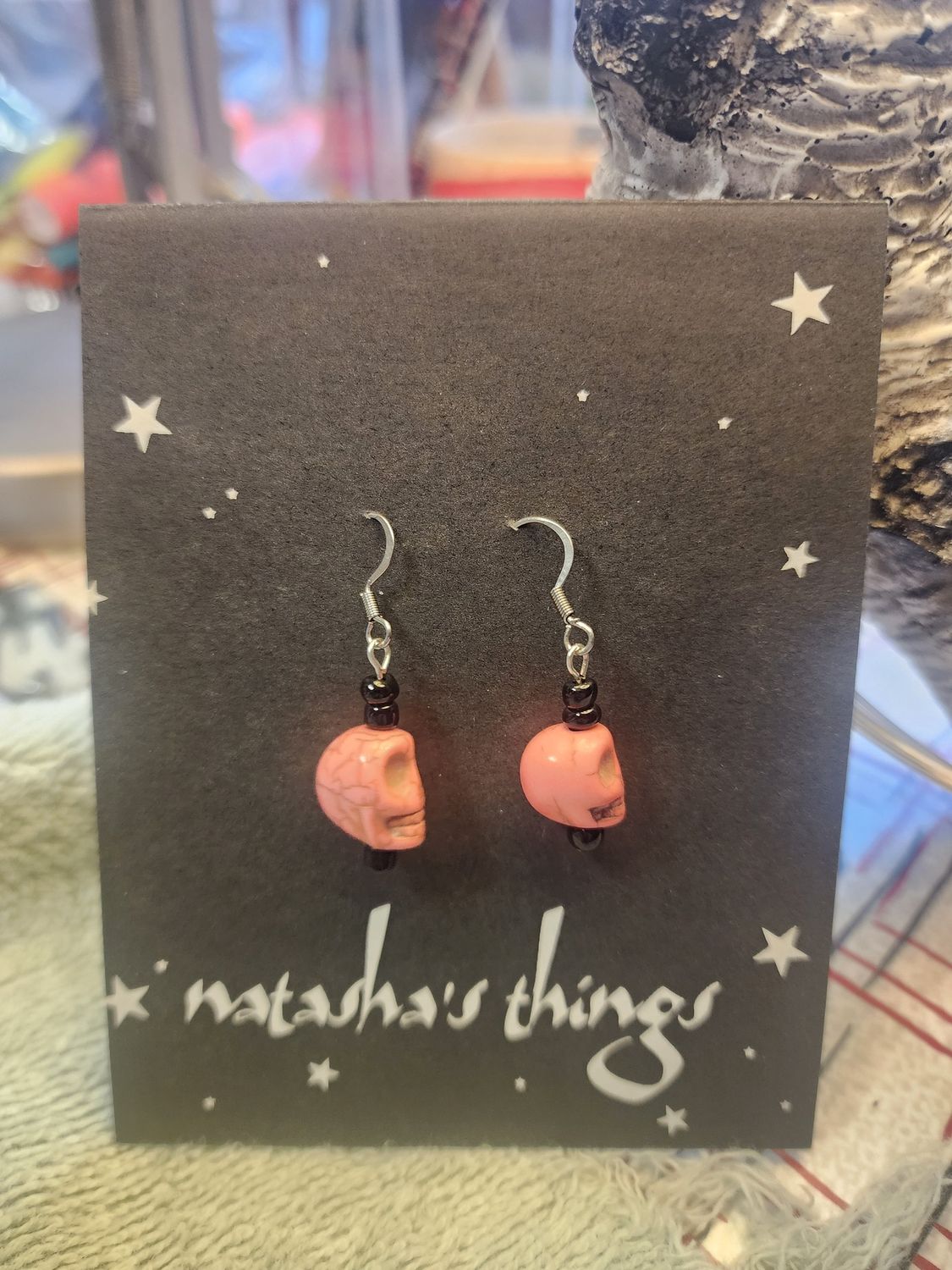 Pink Ceramic Skulls Earrings