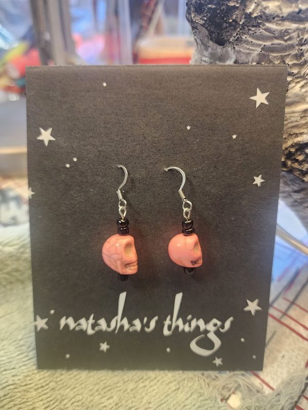 Pink Ceramic Skulls Earrings