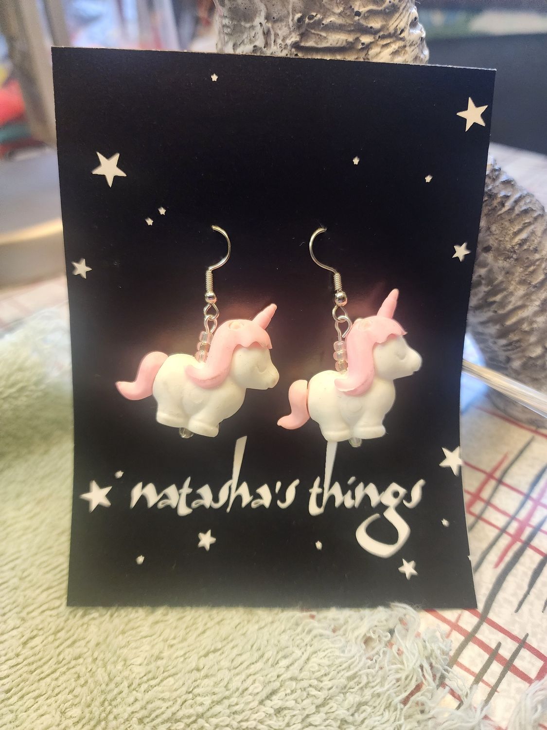Pink &amp; White Unicorn Earrings