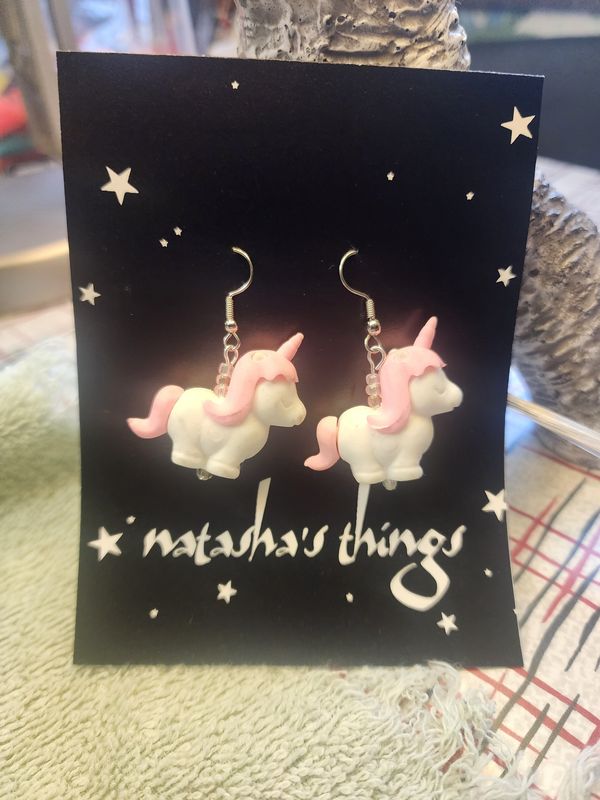 Pink &amp; White Unicorn Earrings
