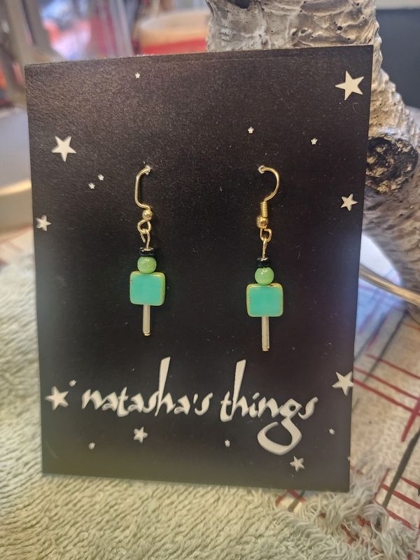 Flat Teal Bead Earrings