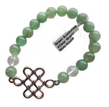 Green Aventurine &amp; Clear Quartz with Celtic Knot, 8mm
