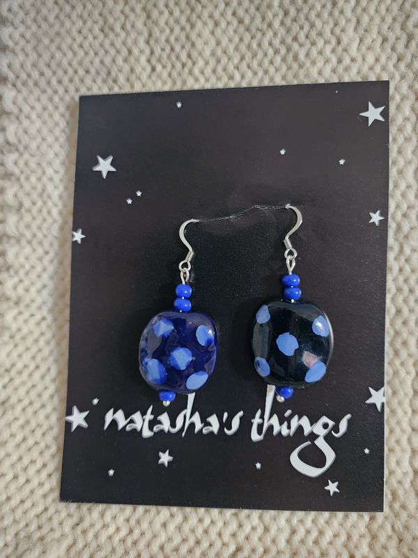 Cermaic Blue Dot Earrings