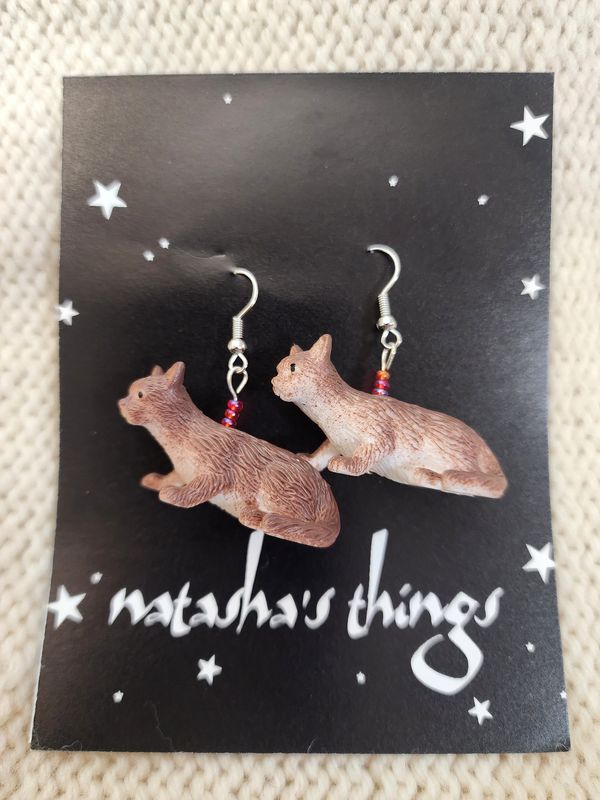 Brown Gold Cat Earrings