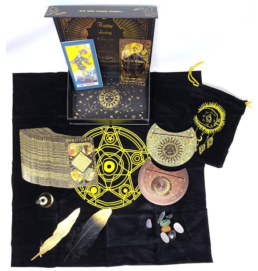 Rider-Waite Black Gift Set - Cards, Tarot Cloth, Chakra Stones and More