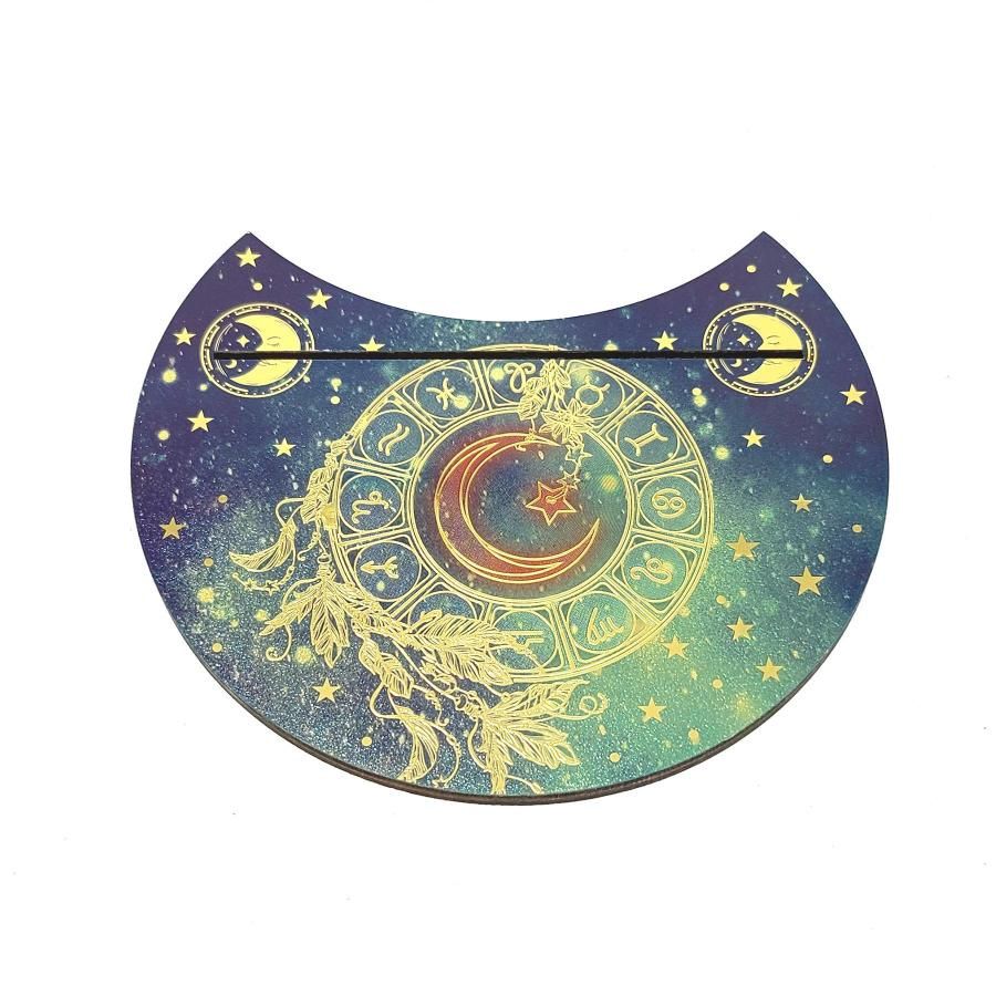 Wooden Crescent Tarot Card Holder Moon Zodiac Design