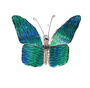 Large Butterfly Stained Glass in Peacock Colors