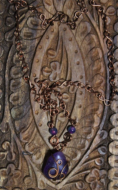 Amethyst and Copper Wire Wrapped Necklace