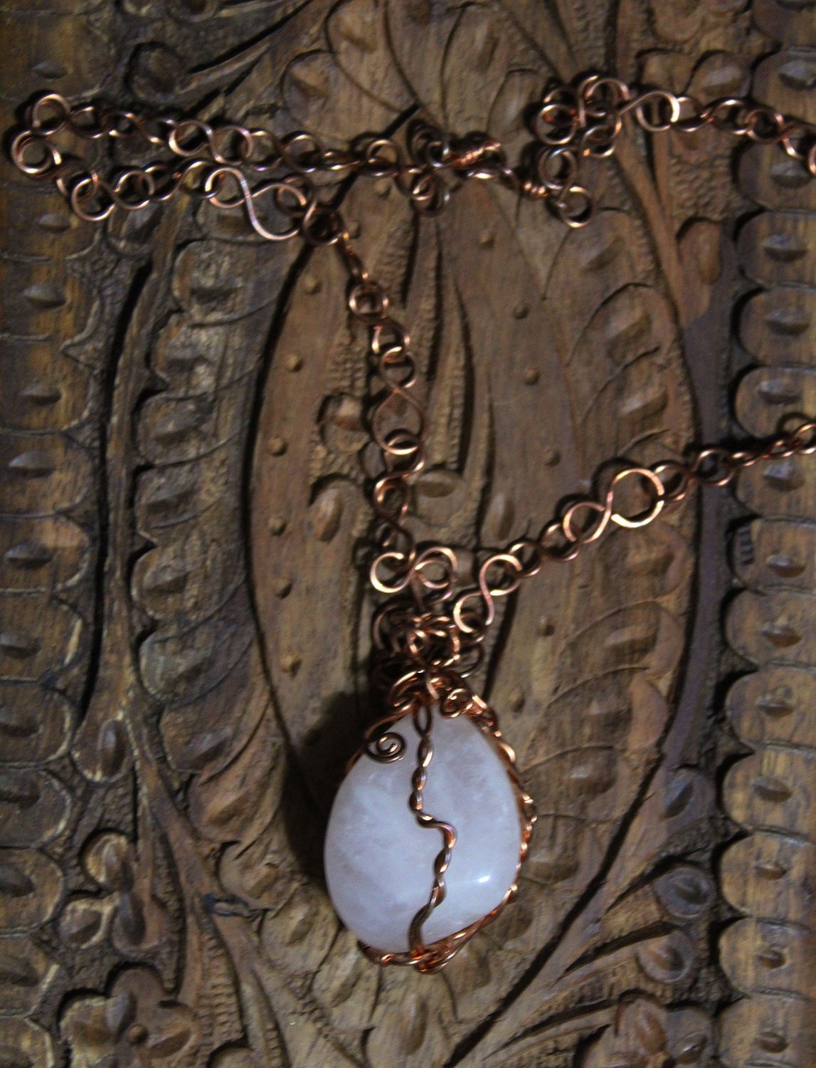 Wire Wrapped Rose Quartz Necklace