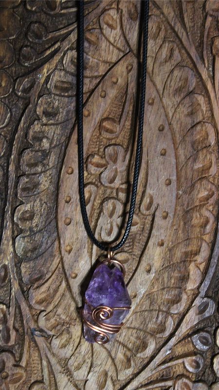 Wire Wrapped Rough Amethyst Necklace