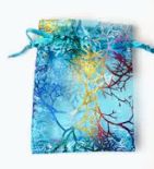 Blue Organza Bag with Rainbow Trees, 3 by 3.5 inch