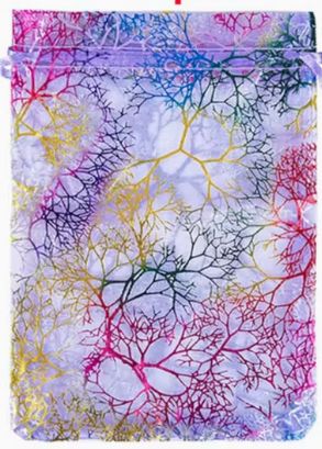 Lavender Organza Bag with Rainbow Trees, 7 x 9 cm