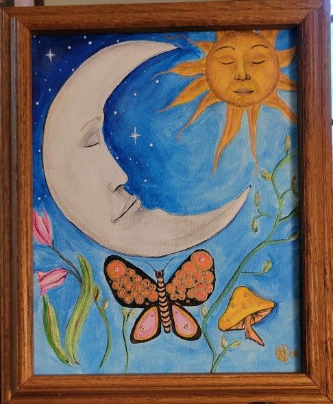 Sun and Moon - framed painting by Christine Wilson