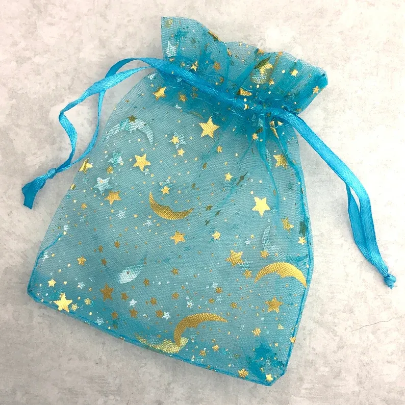 Organza Bag with Gold Suns and Moons 3" Turquiose