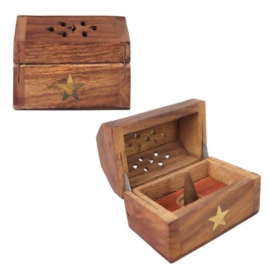 Wood Incense Cone Box, Sign: Star