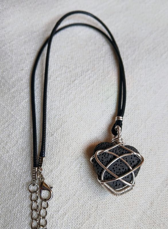 Wire Wrapped Lava Stone Heart Aromatherapy Necklace