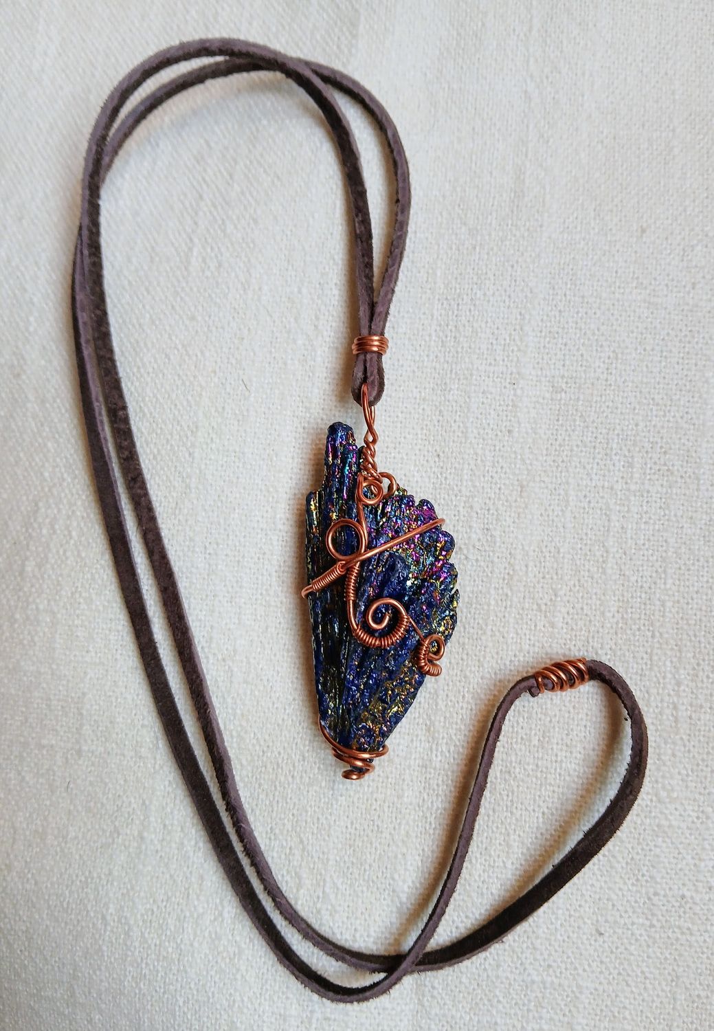 Copper Wrapped Rainbow Kyanite Point Necklace