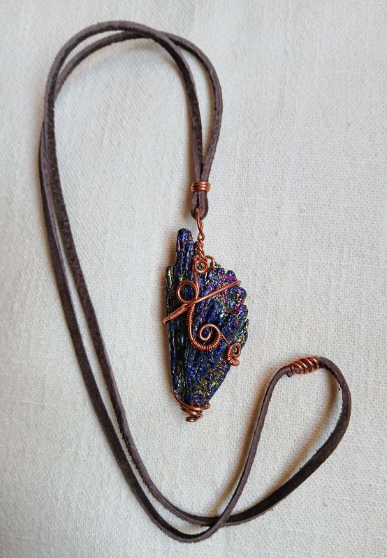 Copper Wrapped Rainbow Kyanite Point Necklace