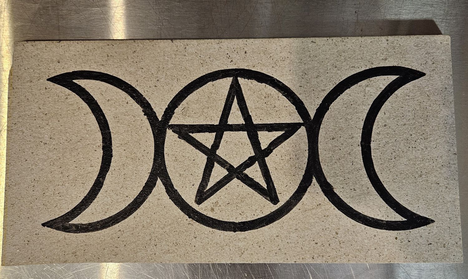 Triple Moon with Pentacle Tile, Colour: Black Triple Moon