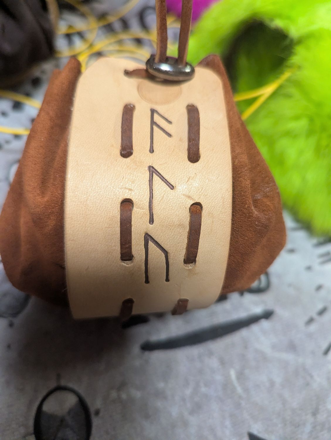 Hand-cast Clay Rune set with Hand-made Leather Bag, Colour: Brown
