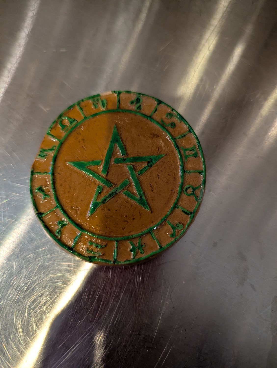 Pentagram Clay Altar Plate, Colour: Brown &amp; Green