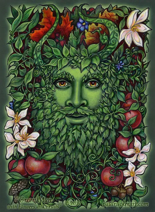 Green Man with Flowers and Fruits Magnet - Vertical