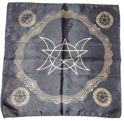 Triple Moon Pentagram Altar Cloth - Gold print on Black ADD WT!!!!