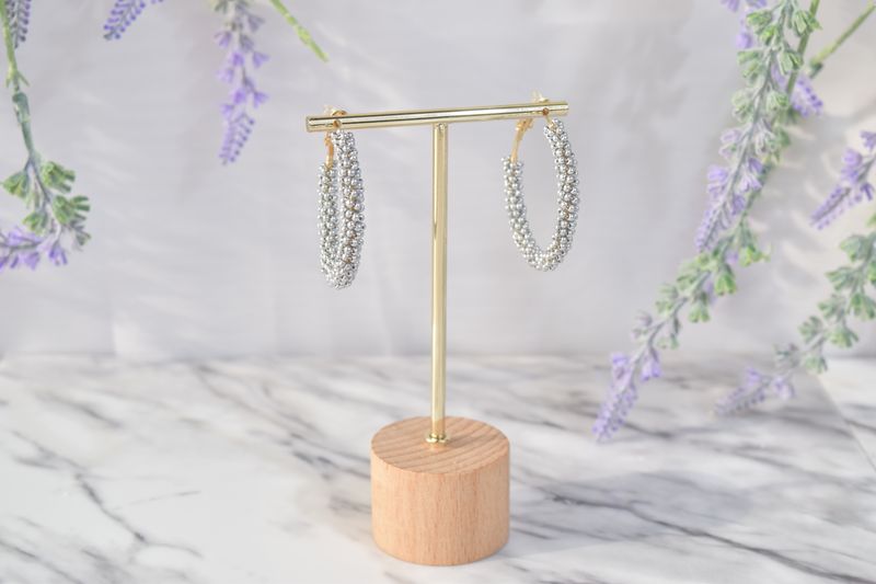 Argollas Grandes Tejido Plateado