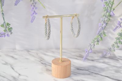 Argollas Grandes Tejido Plateado