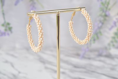 Argollas Grandes Tejido Crema