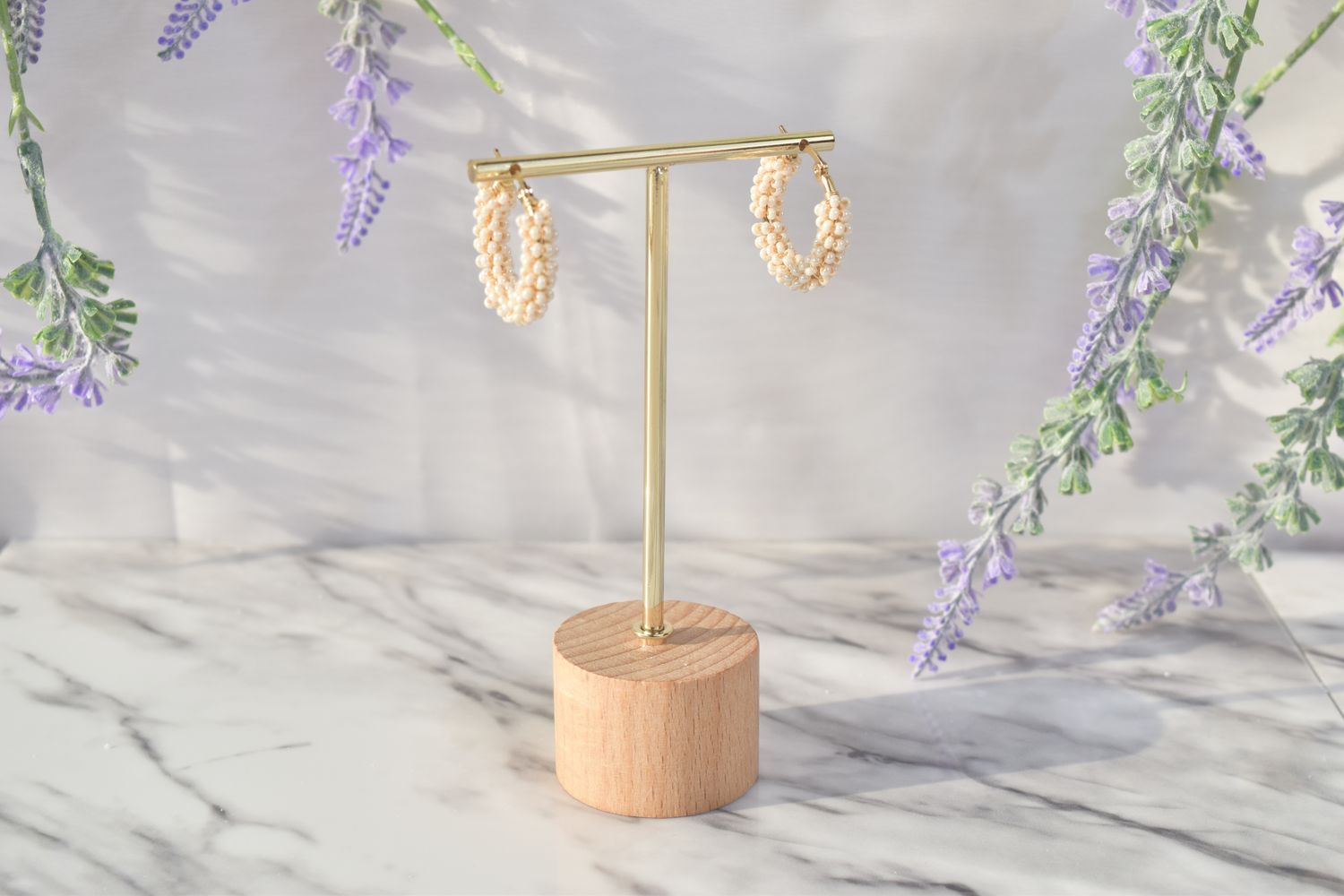 Argollas Pequeñas Tejido Crema