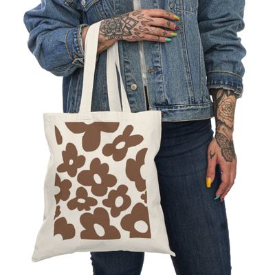 Brown floral tote bag