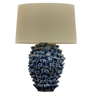 Blue Original Ceramic Lamp - Base 8"W x 12"H Shade 14"W x 8.5"H Whole lamp 20" Tall - chipped ceramic - as is final sale