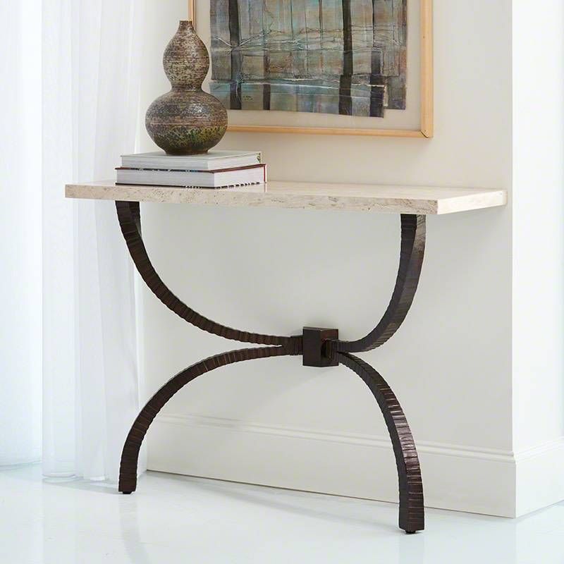 Teton Console in Bronze and Travertine