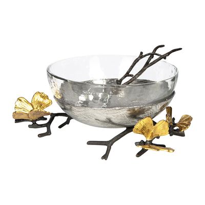 Butterfly Ginkgo Glass Nut Bowl with Spoon