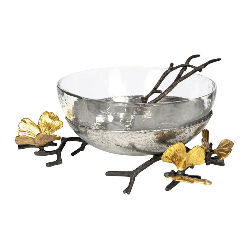 Butterfly Ginkgo Glass Nut Bowl with Spoon
