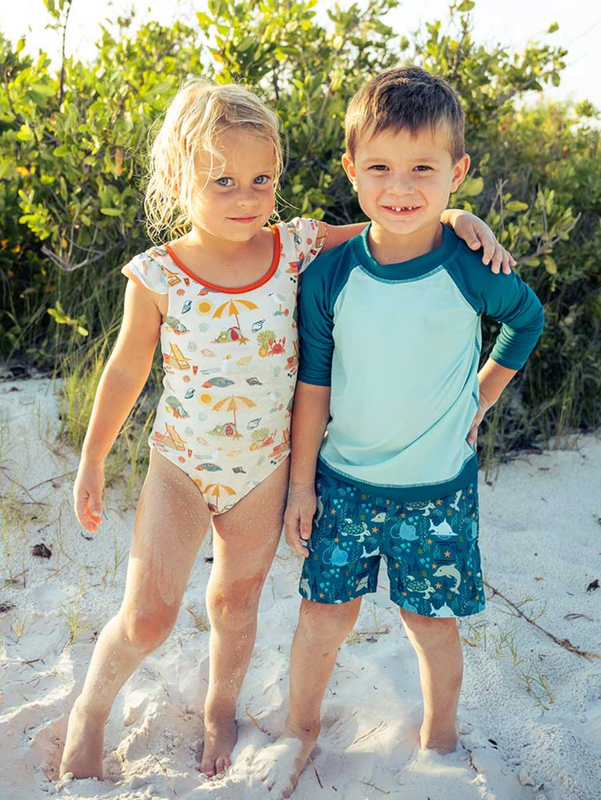Beach Day &amp; Coral Stripes Reversible Ruffle Swimsuit