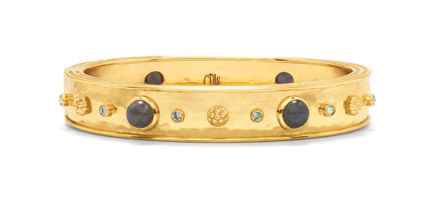 Cleopatra Hinged Bangle Bracelet in Blue Labradorite &amp; Hammered Gold