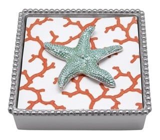 Cocktail Napkin Box Sets by Mariposa, Color: Aqua Starfish