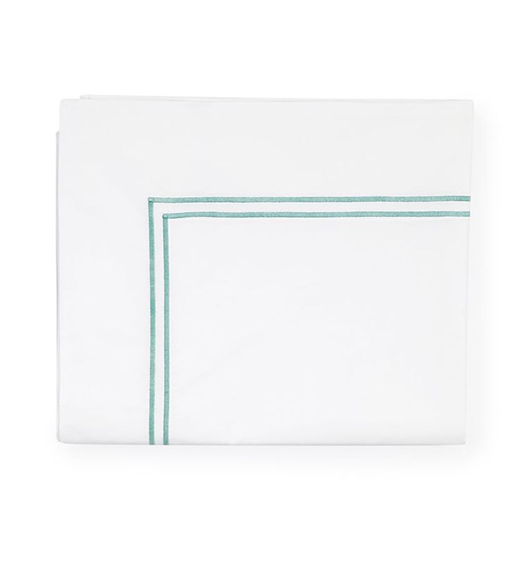 Grande Hotel Flat Sheet by Sferra, Color: White/Aqua, Size: Twin