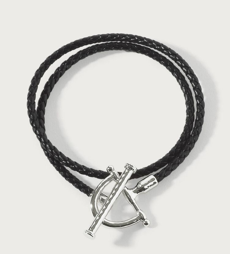 Cheval Leather Wrap Bracelet - Silver &amp; Black