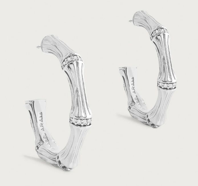 Bamboo Medium Hoop Earrings - Silver