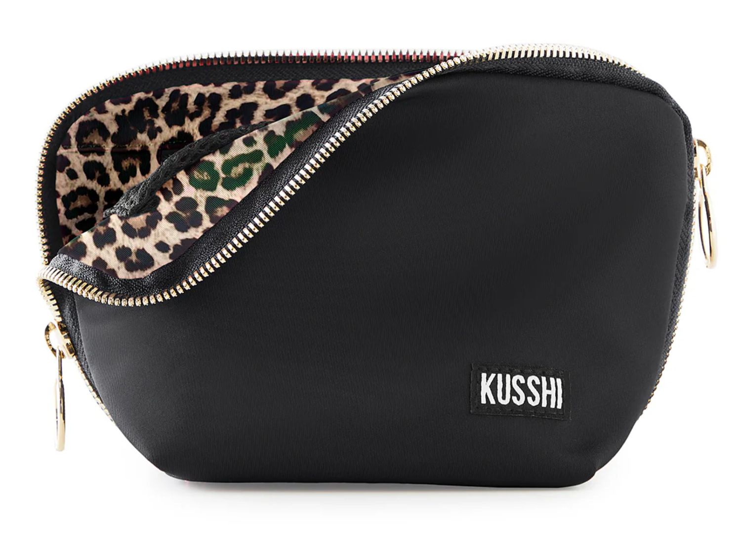 Washable Makeup Bag Collection, Color: Black/Leopard, Type: Fabric, Size: Everyday (Small)