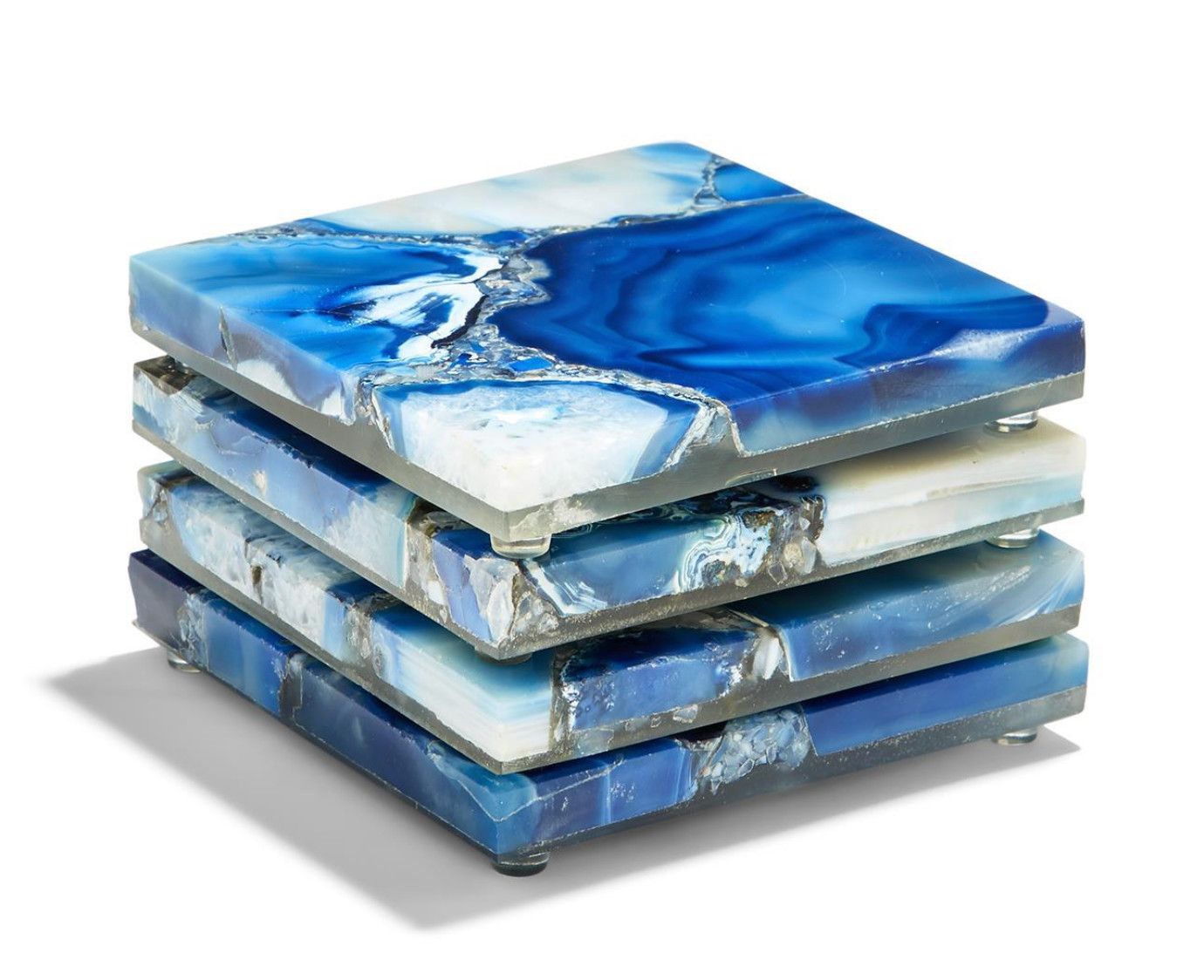 Blue Agate Coasters w Resin Base Set of 4