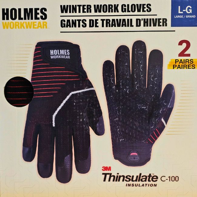 Holmes Workwear Winter Work Gloves 2PK LG