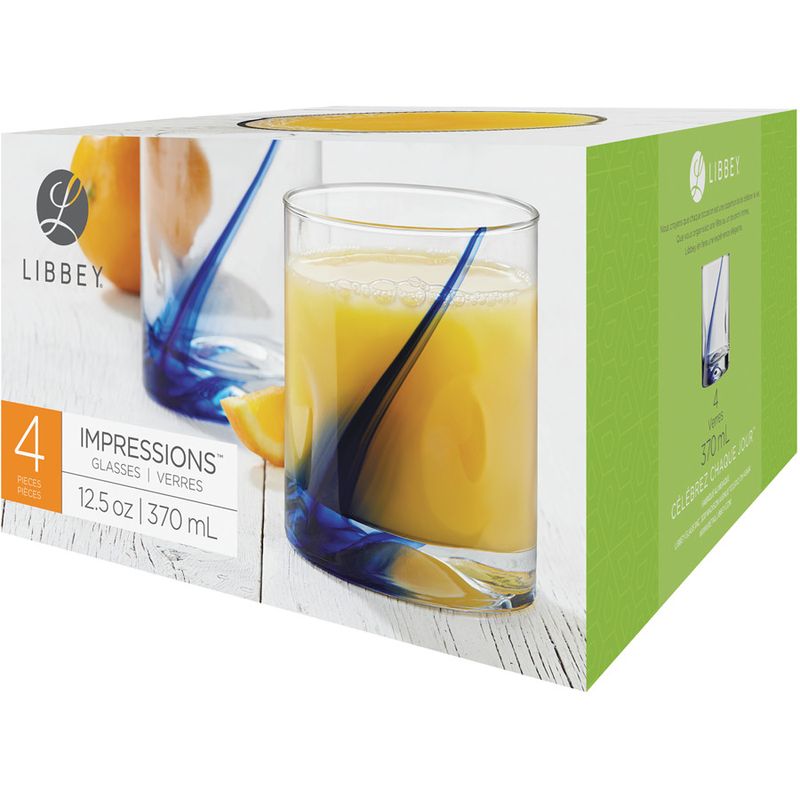 Impressions, Glasses, Blue Ribbed and Clear, Set of 4