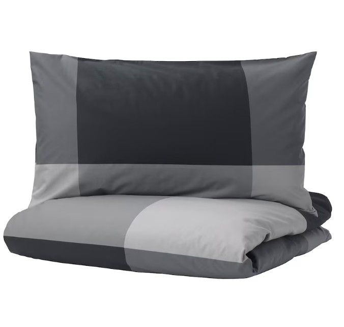 Duvet cover and pillowcase(s), black, King BRUNKRISSLA