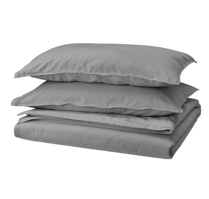 Duvet cover and pillowcase(s), grey, King ÄNGSLILJA