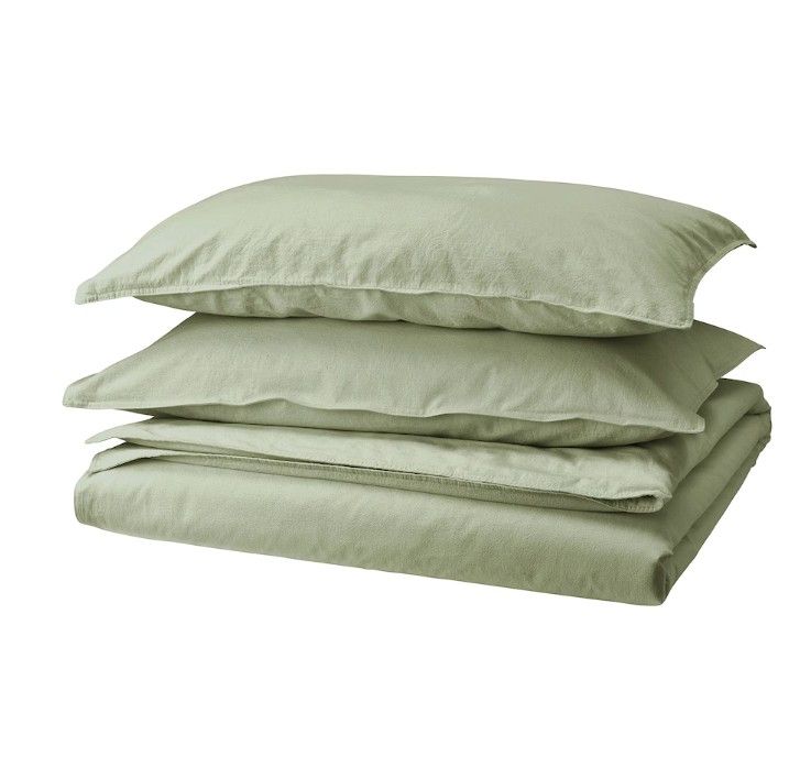 Duvet cover and pillowcase(s), gray-green, Full/Queen (Double/Queen) ÄNGSLILJA