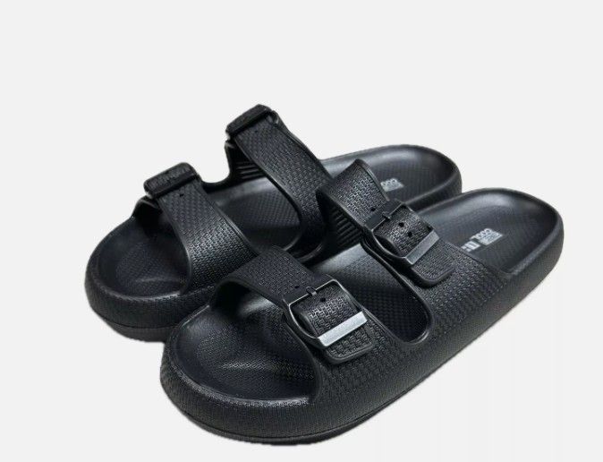 32 Degrees Women&#39;s Buckle Cushion Slide Sandal LG Black